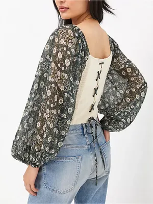 Anthropologie Forever That girl Smocked Balloon-Sleeve Top Small thumbnail 2