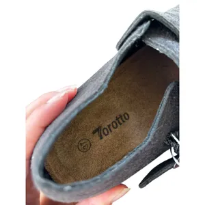 Torotto Black Felt Clog Mules Women‎ 6.5 EU 37 Cork Footbed Buckle Strap New thumbnail 5