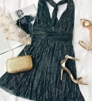 121. LULU'S Ailey Metallic Stripe Twist Back Cocktail Dress in Gold/ Teal thumbnail 5