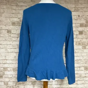 Garnet Hill Sweater M Blue Cashmere Cardigan Long Sleeve Minimalist Peplum thumbnail 5