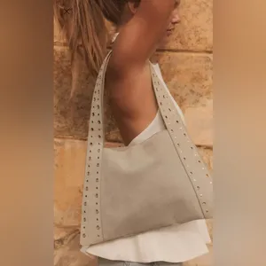 Zara 100% cow leather Elegant‎ Beige Studded Women's Bag thumbnail 2