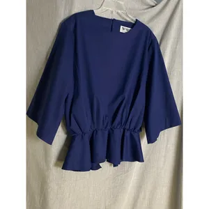 Toit‎ Volant Navy Open Back Peplum Blouse Bell Sleeve Top M USA thumbnail 12