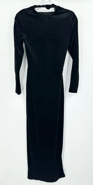 Express NWT‎ Black Velvet Maxi Dress Open Scoop Back Size Small Women's thumbnail 1