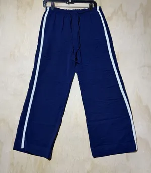 A New Day Womens S Navy Blue Side Stripe Pull On Pants Wide Leg Track Athleisure thumbnail 1