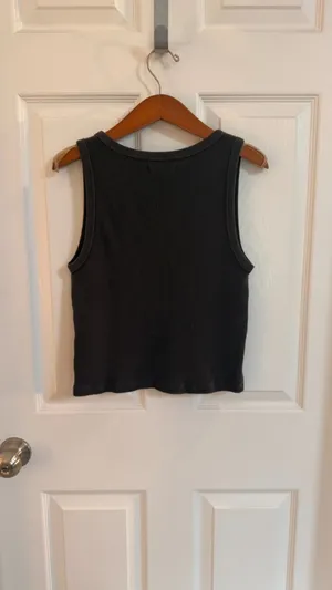 Madewell Waffle Knit Scoop Neck Crop Tank Dark Grey Medium thumbnail 7