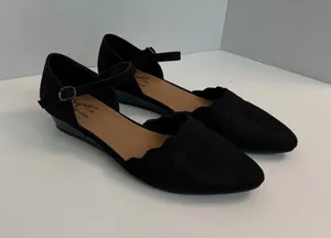 Seychelles Mary Jane Wedge Suede Leather Scalloped Pointed Toe Memory Foam Black thumbnail 1