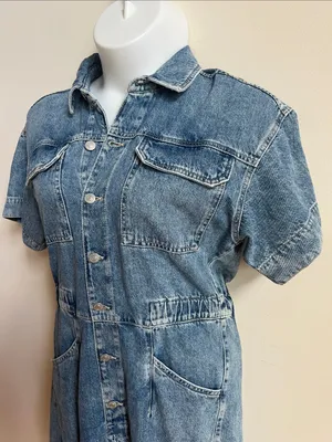 We The Free Light Blue Denim Short-Sleeve Overall Jumpsuit thumbnail 4