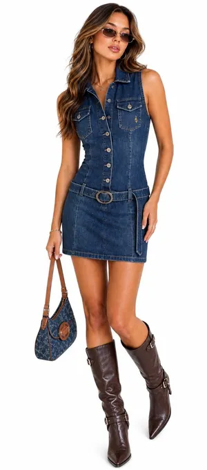 Baby Phat Y2K Vintage Denim Dress Western Belted Mini Iconic Trendy Size L thumbnail 1