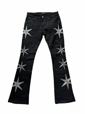 Publik Denim Black Beaded Star Flare Jeans Men’s Size 32x35 thumbnail 1