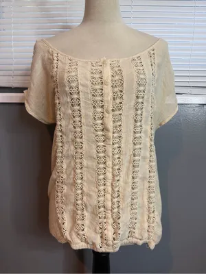 Maurices Cream Crochet Lace Button Front Boho Blouse Size M thumbnail 3