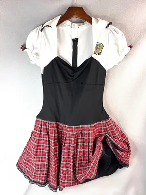 Dreamgirl S Co-Ed Academy Black, Tulle White & Red Plaid Mini Dress Sexy Costume thumbnail 1