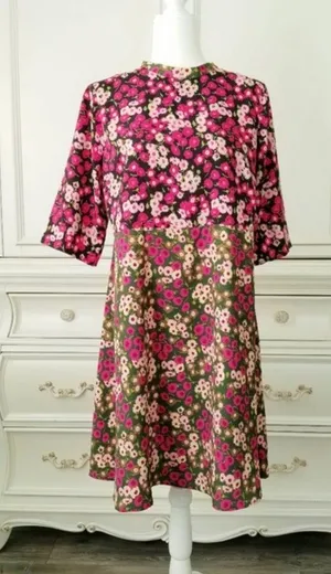 ASOS Pink and Green Mini Floral Print Half Sleeve A-Line Dress thumbnail 1
