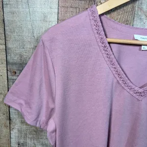 Maurices Mauve Pink Crochet Trim V-Neck Short Sleeve Top XL Boho Casual Basic thumbnail 3