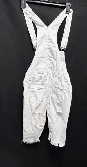 American Bazi White Distressed Denim Overalls - Size S (Fringe Hem) thumbnail 4