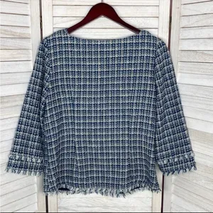 Ann Taylor Tweed Fringe Trim Boatneck Top Shirt‎ Blue White 8 Preppy Nautical thumbnail 8