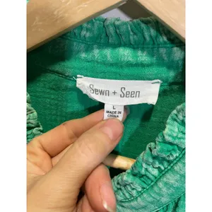 Sewn + Seen Romper Womens L Green Ruffle Sleeve Button Front Gauze Boho Summer‎ thumbnail 3