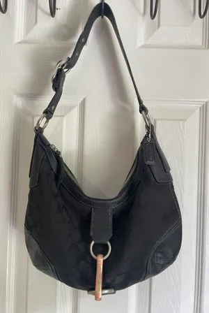 Coach Black Signature Hobo Boho Preppy Shoulder Bag thumbnail 1