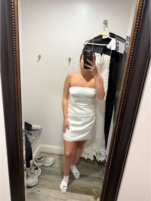 Lulus Bridal White Satin Strapless Bow Mini Dress thumbnail 2