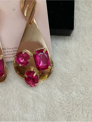 Blossom Gold Teardrop Earrings with Fuchsia Stones thumbnail 3