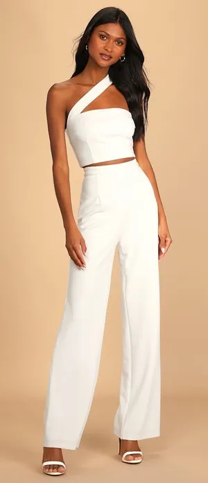 NWT Lulus Flaunt It Like That White One-Shoulder Two-Piece Jumpsuit Party Size M thumbnail 1