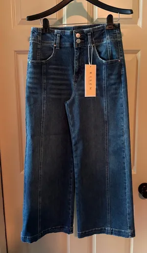 Risen Dark Blue High-Rise Wide Leg Jeans thumbnail 1