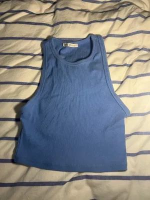 Zara blue ribbed tank top Size M thumbnail 2