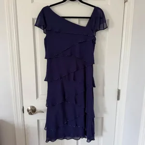 y2k fairy Patra purple tiered chiffon asymmetrical cocktail dress beaded size 10 thumbnail 2