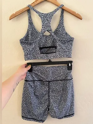 SheIn Gray Leopard Print Sports Bra and Shorts Set thumbnail 2
