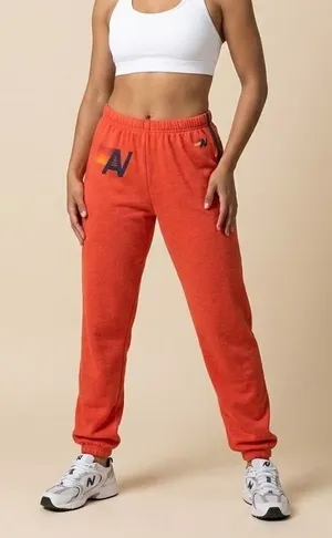 Aviator Nation Red Orange Logo Sweatpants Joggers Size Large thumbnail 1