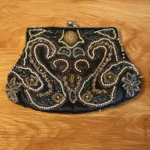 Vintage 90s Y2K Fashion Express Beaded Kiss Lock Clutch Womens Black Evening thumbnail 8