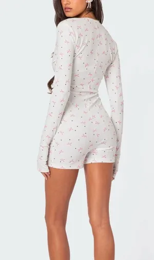 $55 NWT Edikted Mindy Printed Pointelle Romper Size Small Bows Coquette thumbnail 5