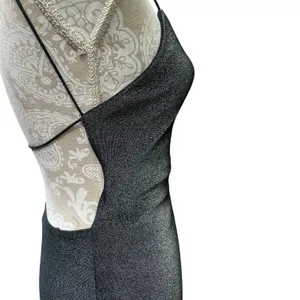 City Triangles Y2K 90s Minimalist Shimmer Open Back Column Maxi Dress Silver Black Size M Read thumbnail 9