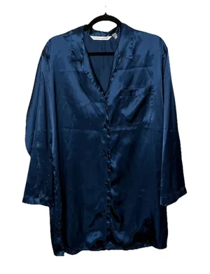 Vintage Victoria's Secret Satin Polyester Button Up Sleep Shirt Long Sleeve M thumbnail 1