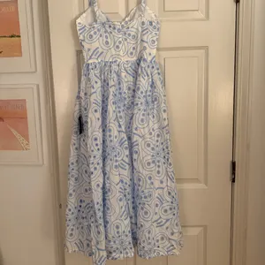 Blue and White Midi Eyelet Dress thumbnail 3