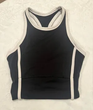 Sporty Black & White High-Neck Cropped Tank Top with Built-in Shelf Bra thumbnail 1