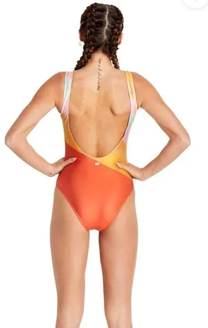 Gold Sheep Pastel Retro Sport Slim Fit One-Piece Swimsuit $80 NWOT L thumbnail 2