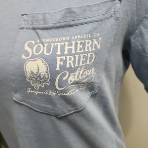 Southern Fried Cotton TShirt Women Size Small Blue Crew Neck Graphic Print Retro thumbnail 2