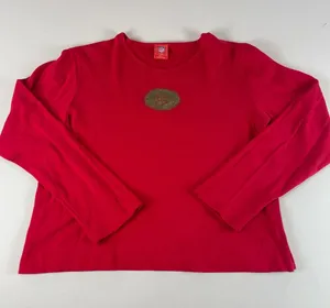 NFL Chiefs Long Sleeve Top Red Gold Logo V Neck Cotton Size L thumbnail 1