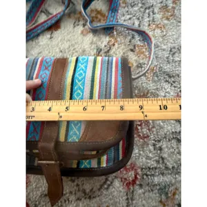 Southwestern‎ Woven Textile Crossbody Saddle Bag Brown Leather Trim Multicolor thumbnail 4