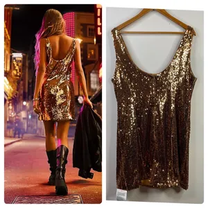ASOS Bronze Copper Metallic Sequin Scoop Shimmer Sparkly Mini Dress women 14 new thumbnail 6