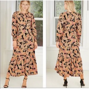Who What Wear Black Paisley Tiered Long Sleeve Maxi Dress S thumbnail 2