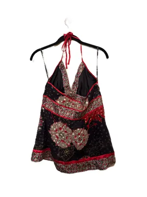 Y2K Vintage Bebe Silk Blend Black Floral Halter Top thumbnail 3