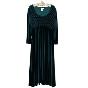VTG Coldwater Creek Velvet Maxi Dress M Emerald Whimsigoth Renaissance Romantic thumbnail 3