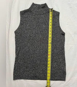 Dana Buchman Grey & Black Sleeveless Turtleneck Knit Top - Size L thumbnail 4