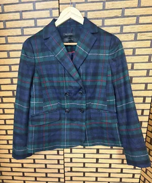 Talbots Blue‎ And Green Fabric Woven In Italy Plaid Blazer Size 2 thumbnail 1