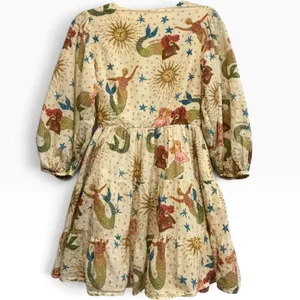 Farm Rio Anthropologie Mermaid Celestial Wrap Mini Dress Cream Embroidered Small thumbnail 5