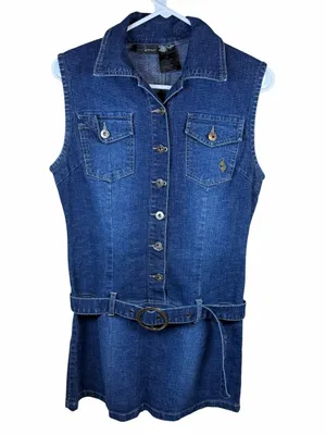 Baby Phat Y2K Vintage Denim Dress Western Belted Mini Iconic Trendy Size L thumbnail 2