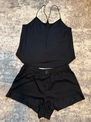 Victoria's Secret Black Satin Cami & Shorts Sleep Set thumbnail 4