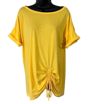 SUNDANCE Marigold Drape Ruched Hem Short Sleeve Crew Neck Shirt thumbnail 1
