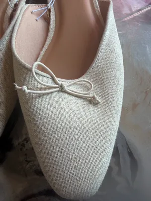 Old Navy Women’s Linen Look Ballet Mule Flats Beige Square Toe Bow Size 9 NWT thumbnail 3